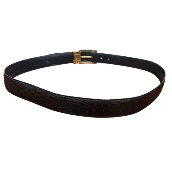 Black Alligator Leather with Gold-tone Buckle Belt Men Italy Size 38/95 - Picture 4 of 5
